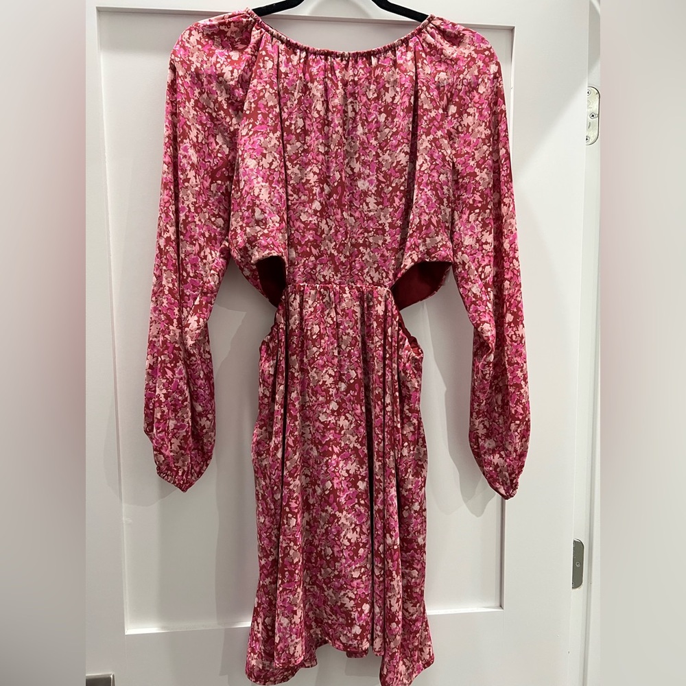 Aqua Vibrant Pink Floral Flowy Cutout Dress